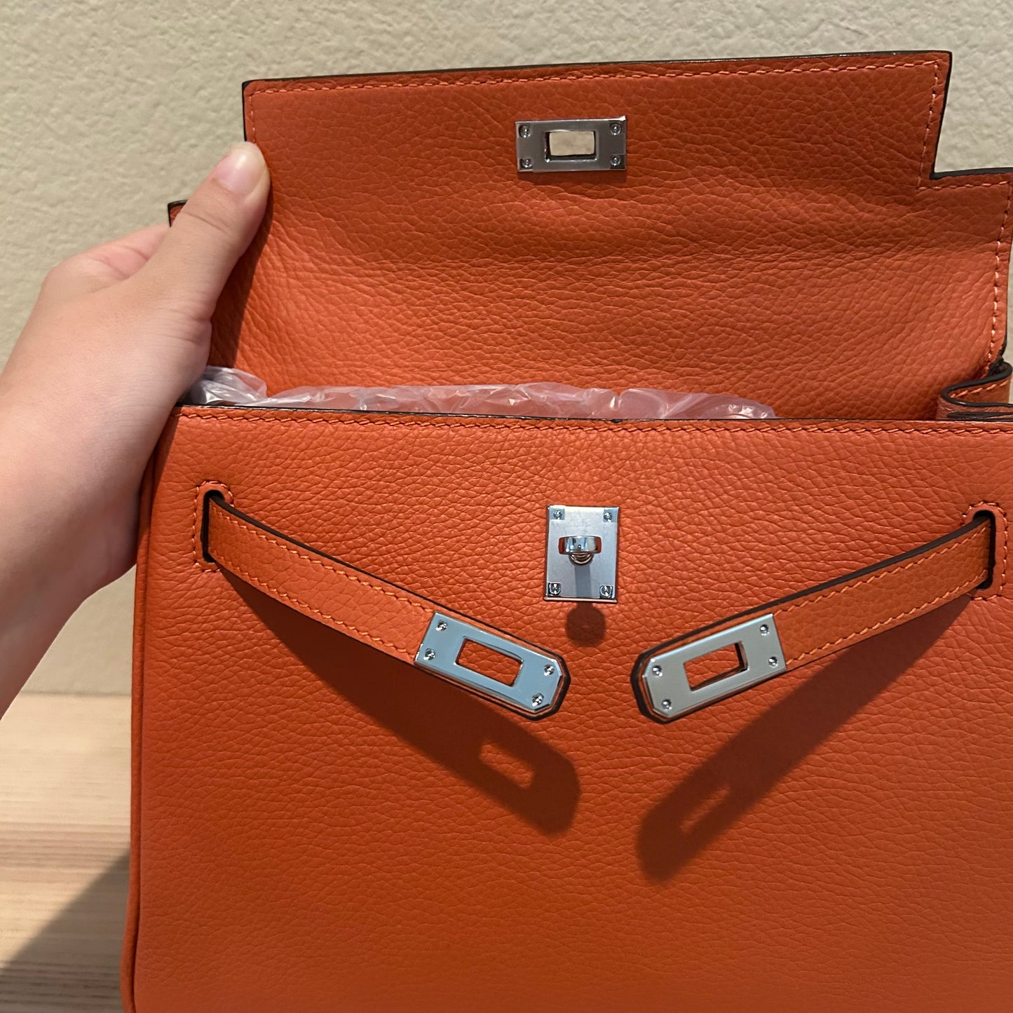Leather Inside Out | Top Handle Belted Satchel 25cm Orange