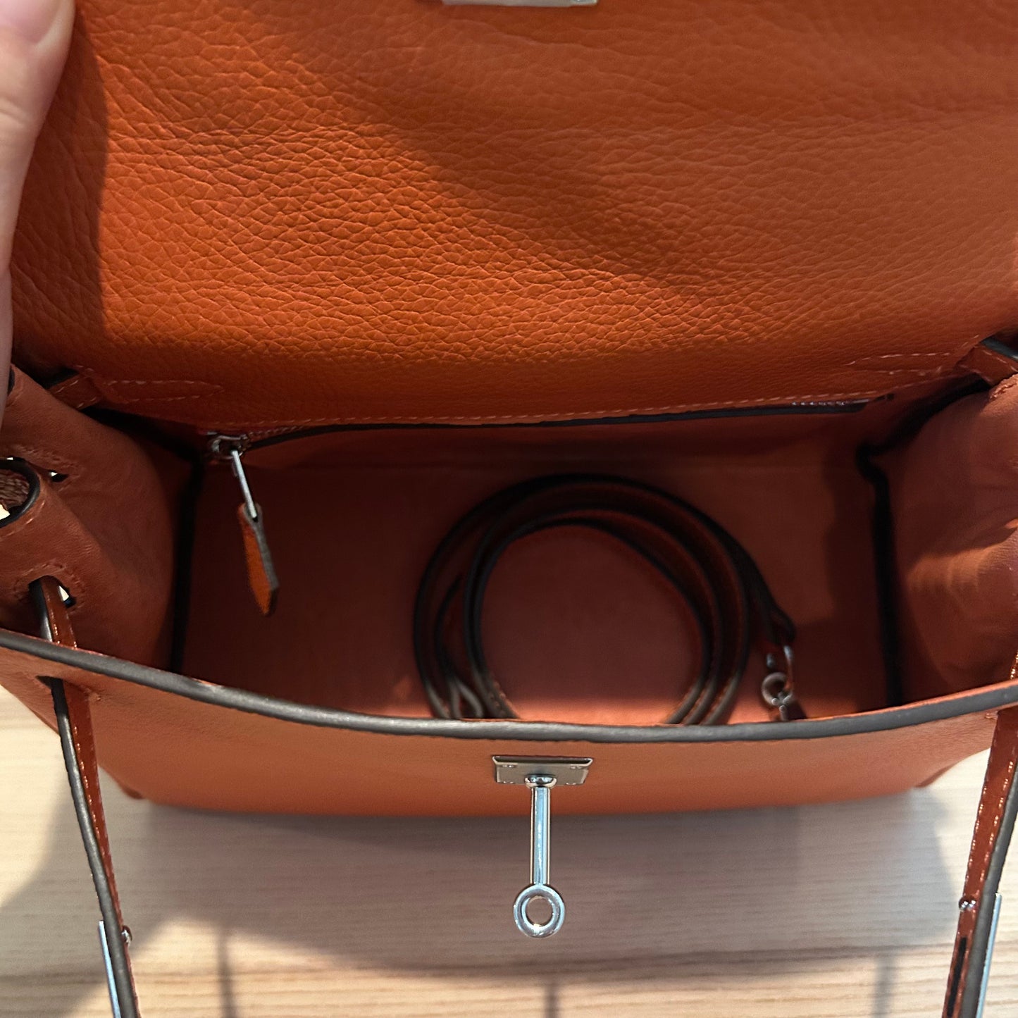 Leather Inside Out | Top Handle Belted Satchel 25cm Orange