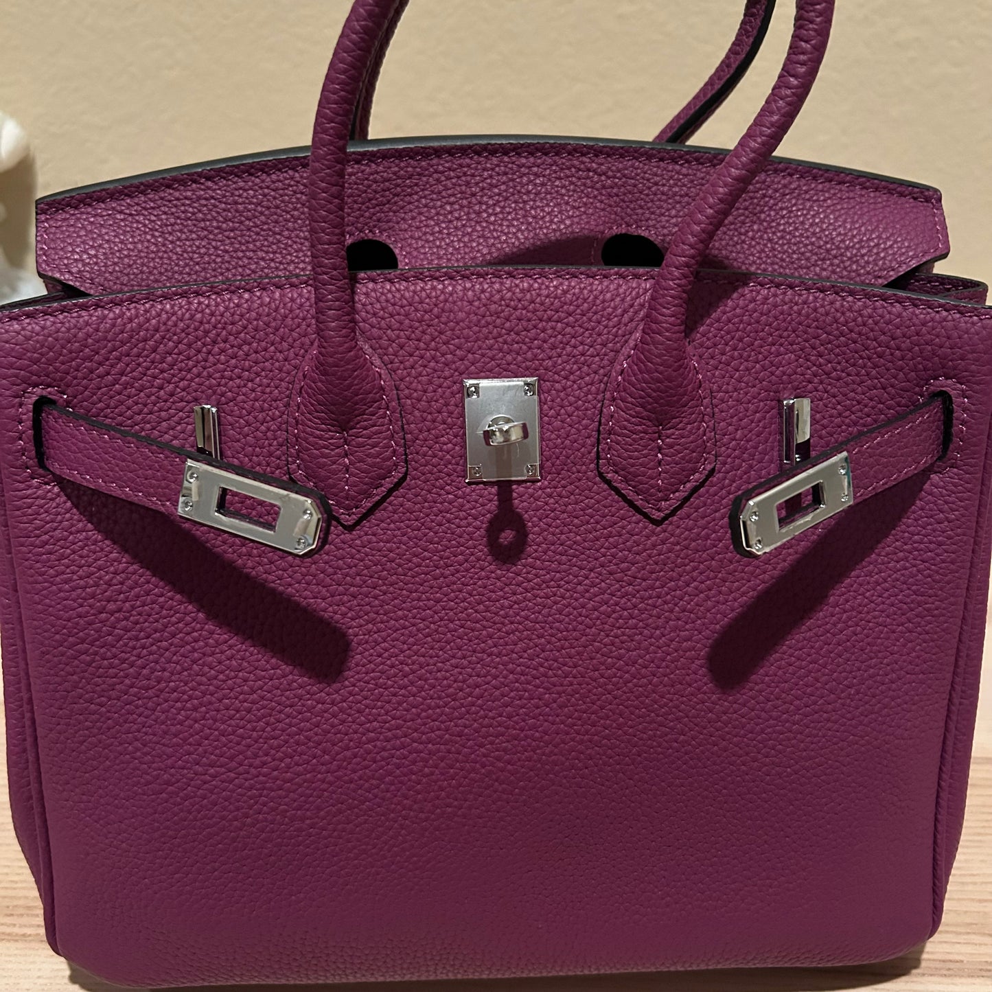Round Top Handle Leather Satchel 25cm Purple