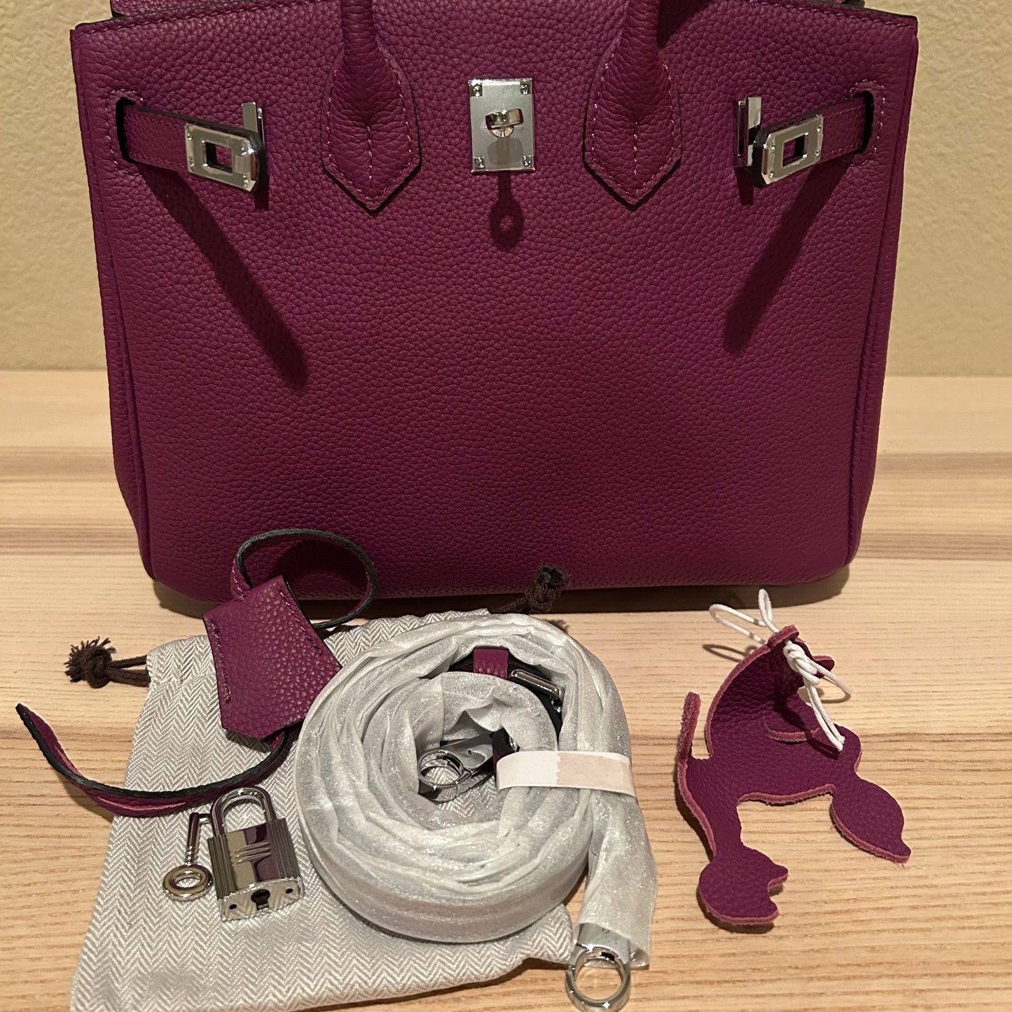 Round Top Handle Leather Satchel 25cm Purple