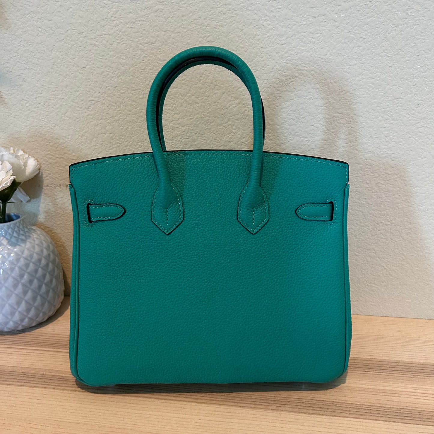 Round Top Handle Leather Satchel 25cm Green