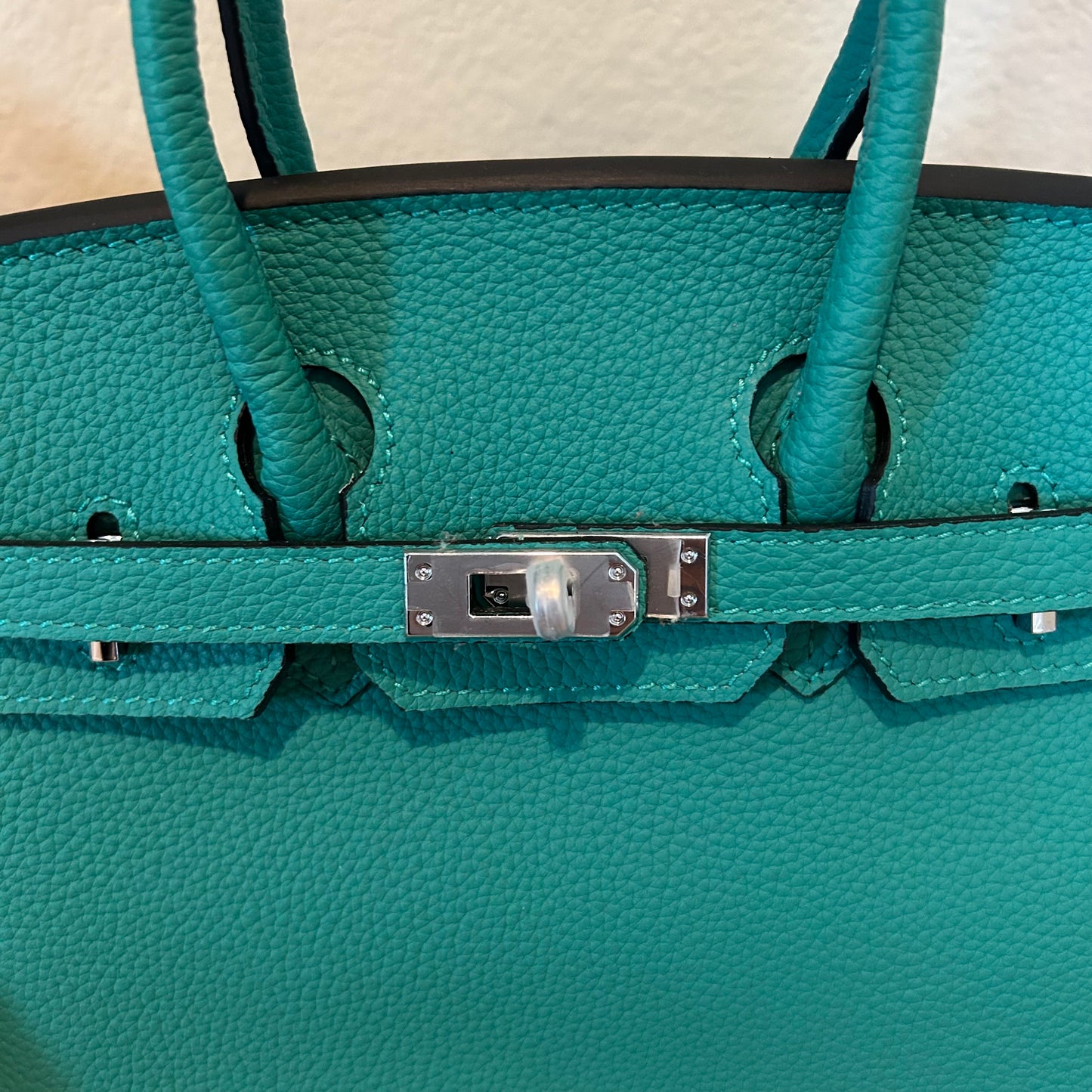Round Top Handle Leather Satchel 25cm Green