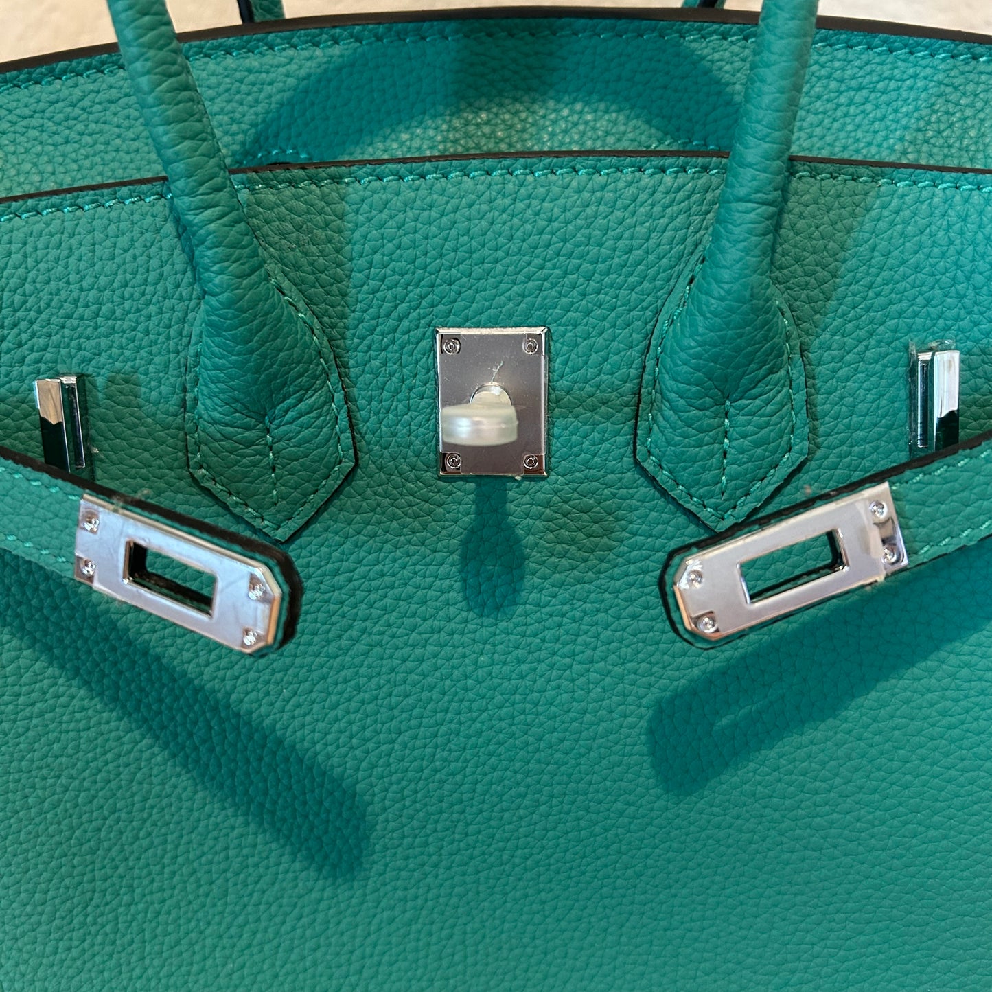 Round Top Handle Leather Satchel 25cm Green