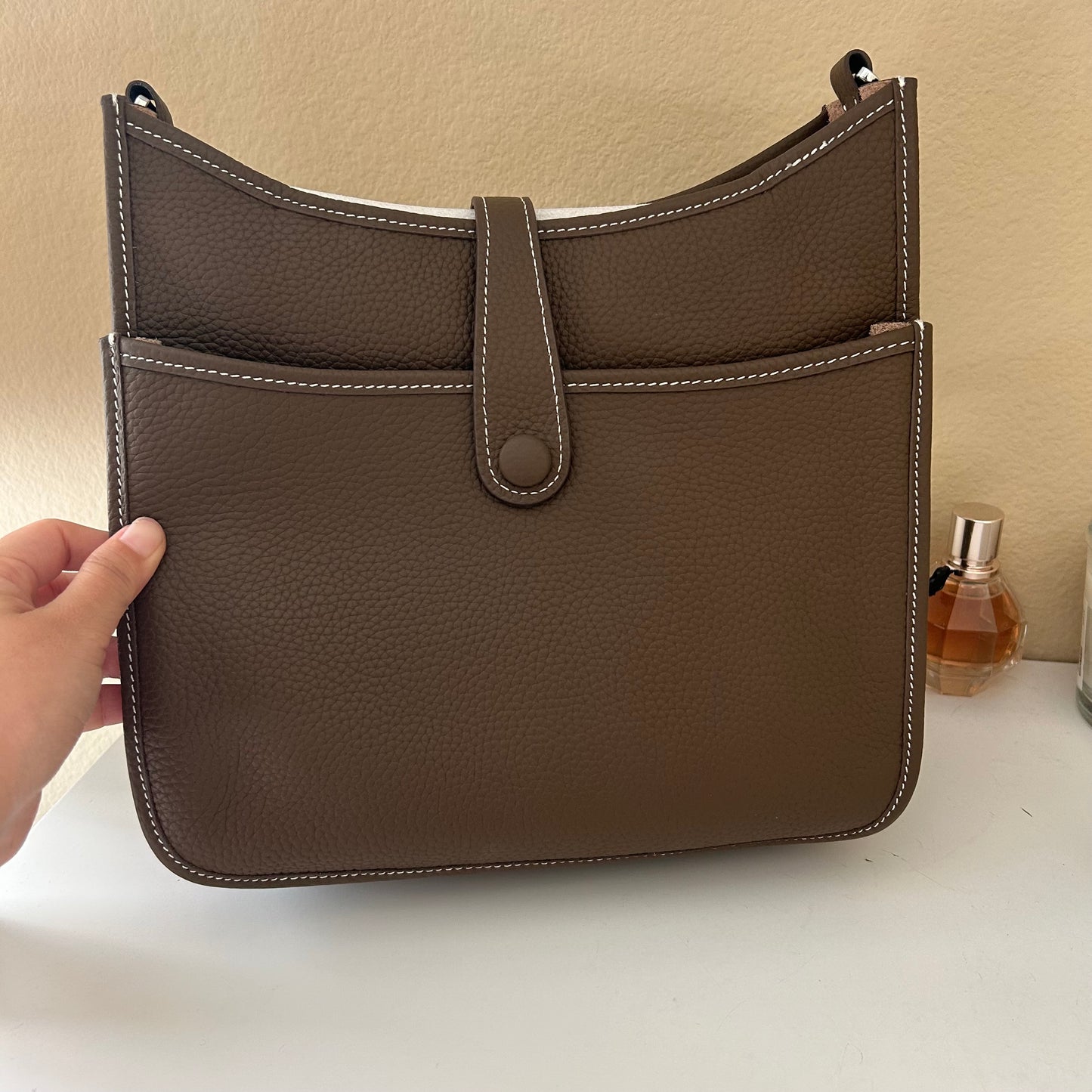 Perforated Leather Bag Large Etaupe