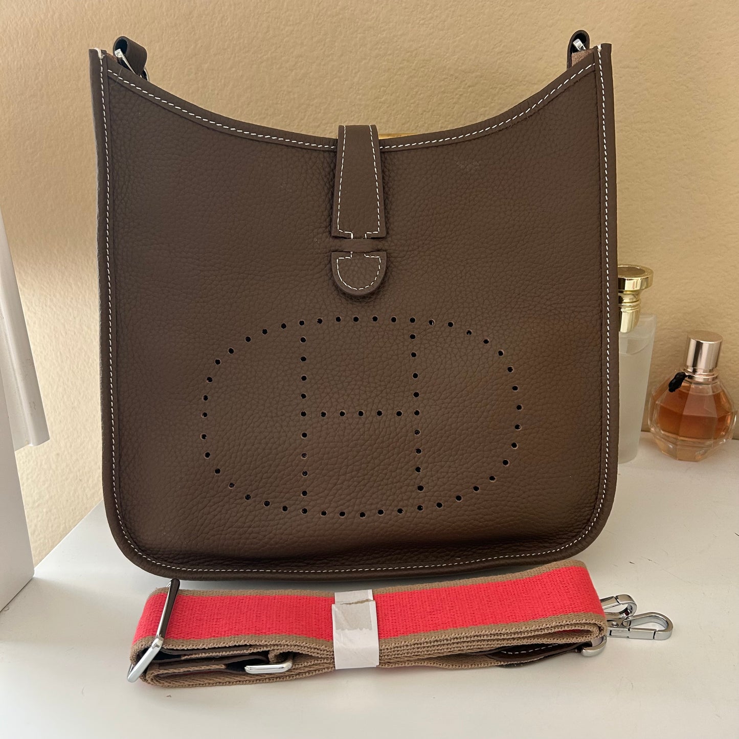 Perforated Leather Bag Large Etaupe