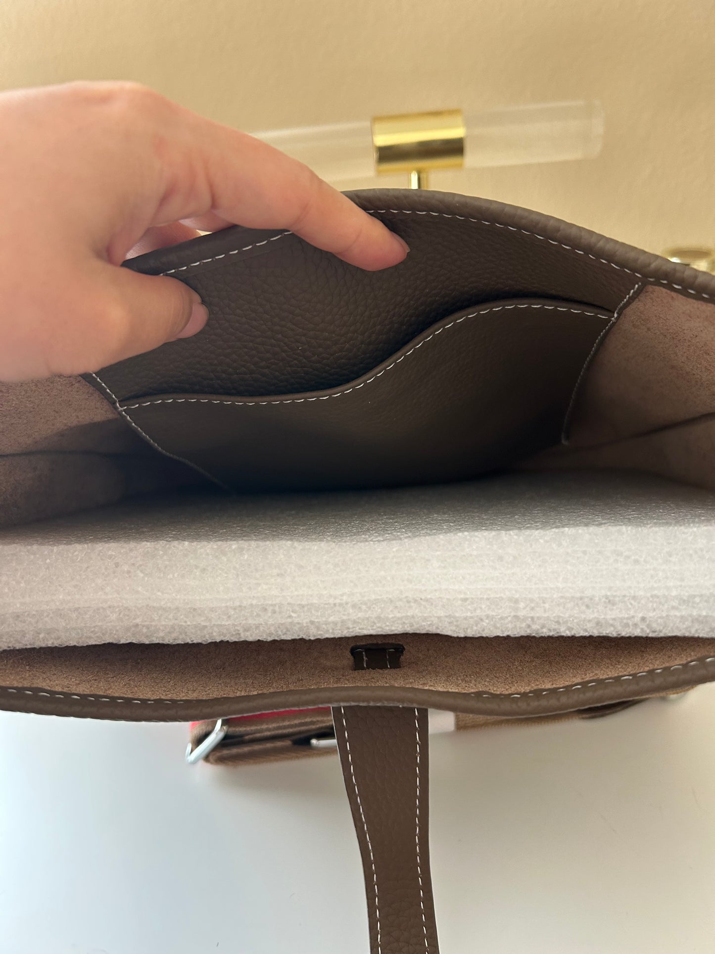 Perforated Leather Bag Large Etaupe