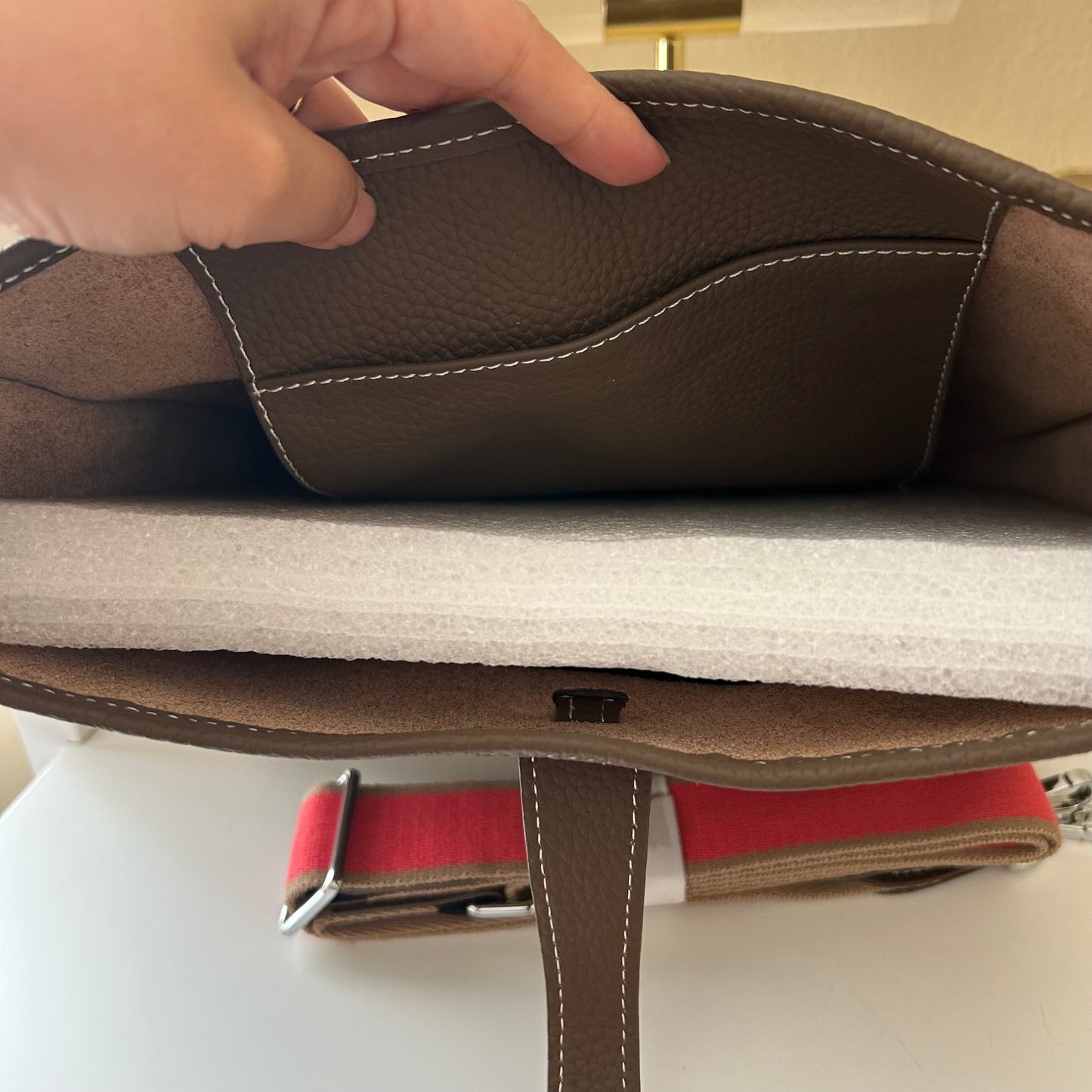 Perforated Leather Bag Large Etaupe
