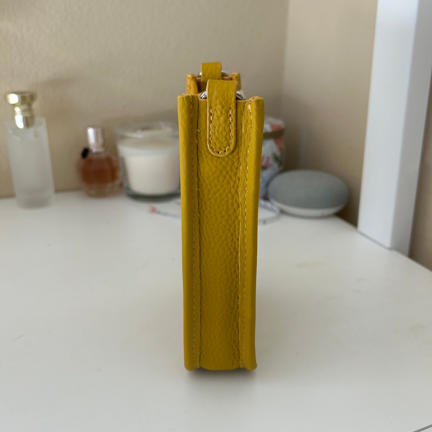 Perforated Leather Phone Pouch Yellow