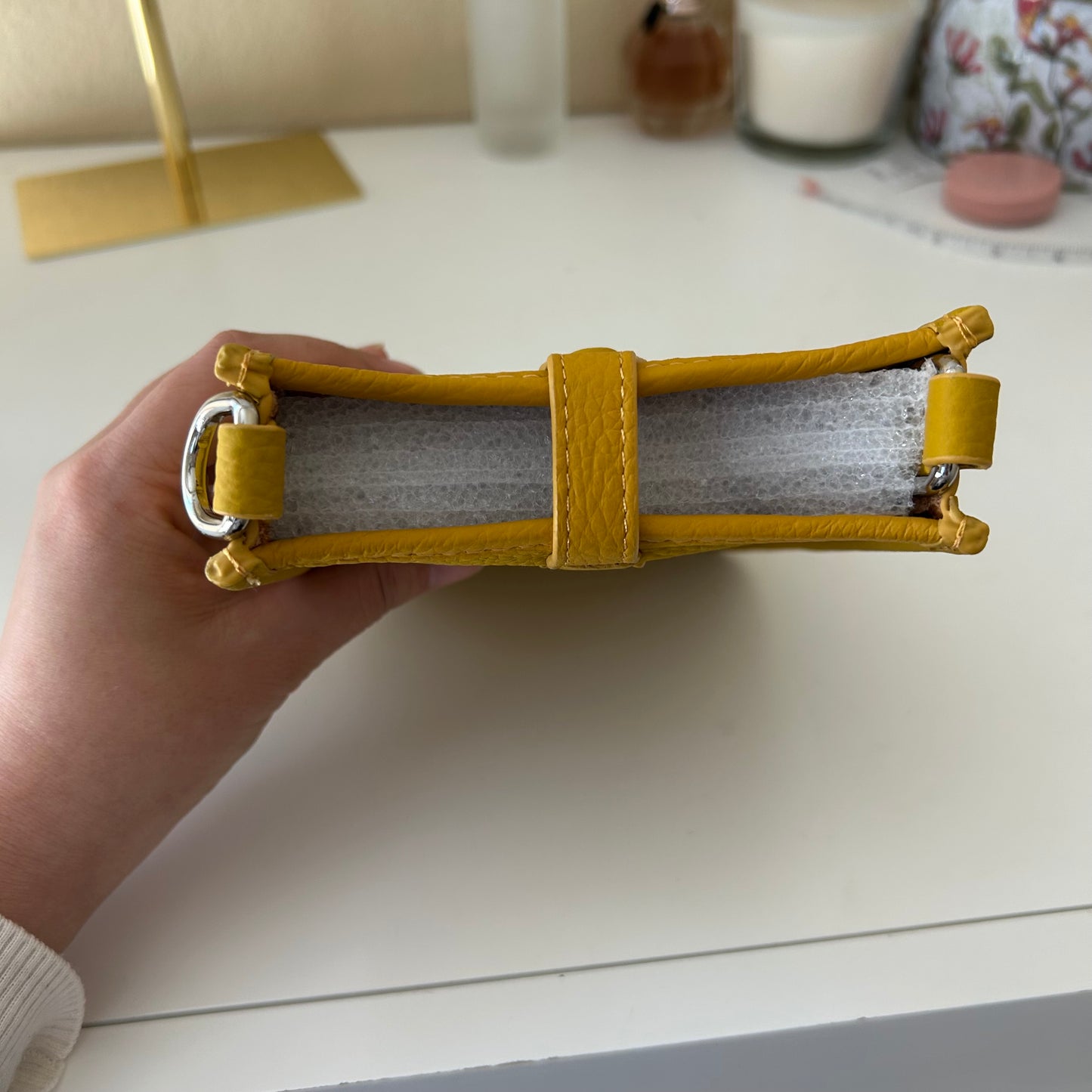 Perforated Leather Phone Pouch Yellow
