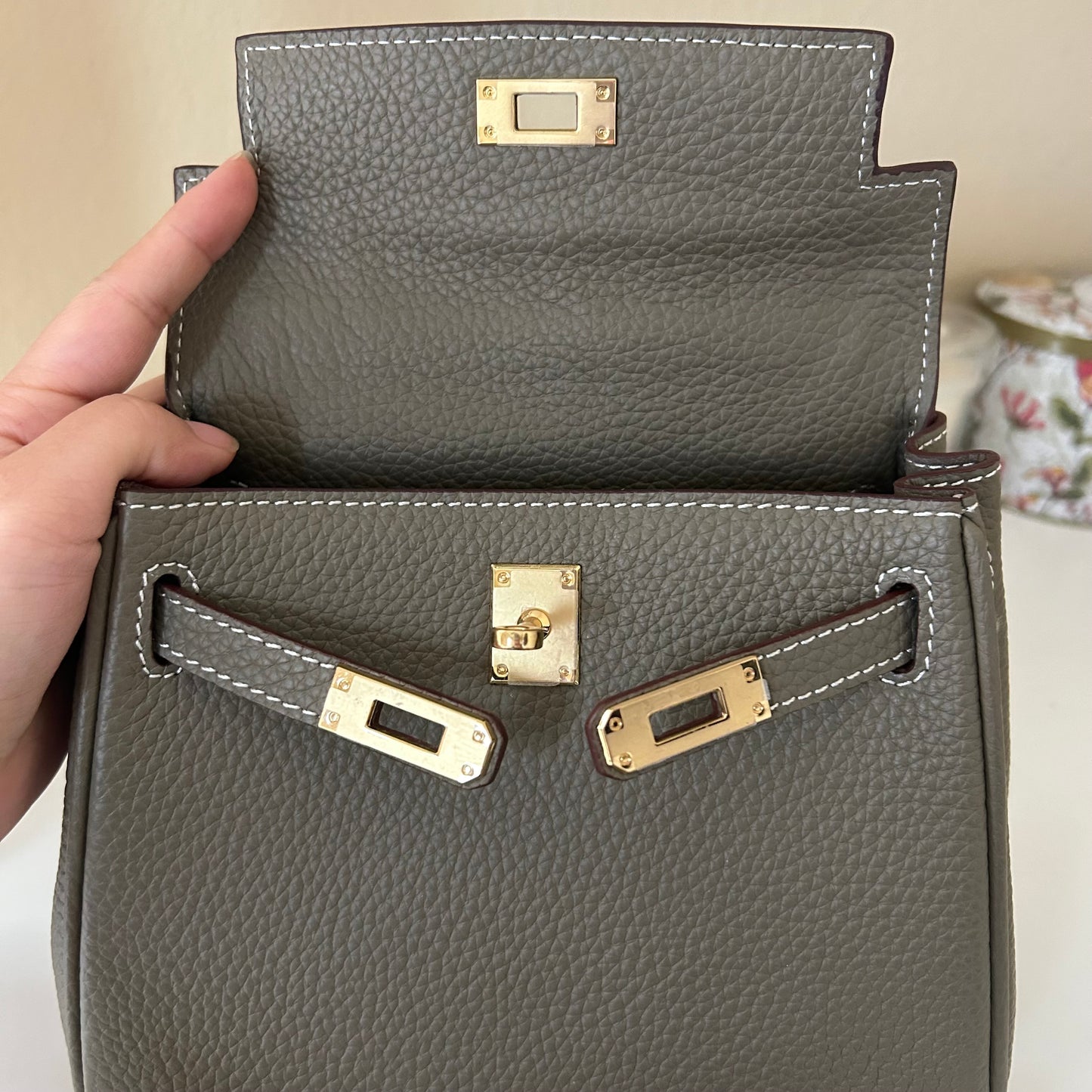 Top Handle Leather Satchel 20cm Etaupe