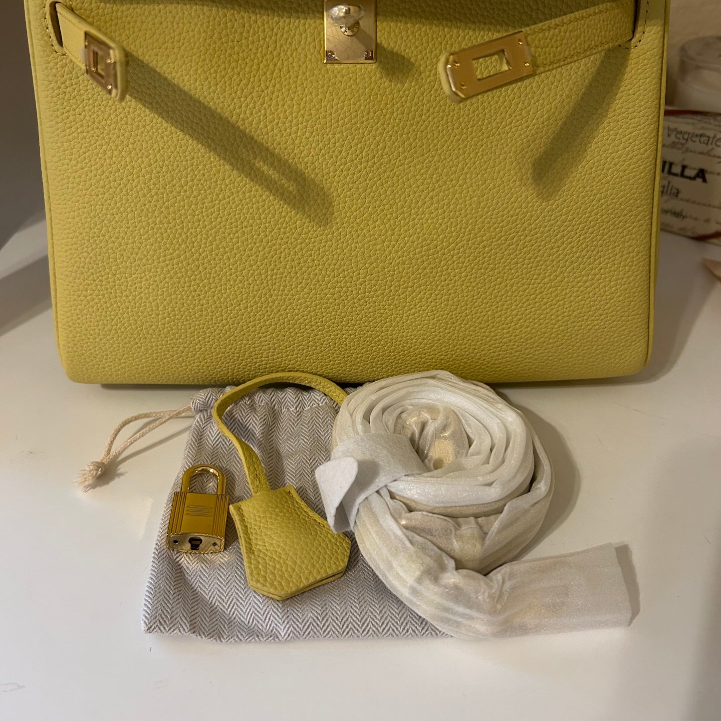 Top Handle Belted Satchel 25cm Light Yellow