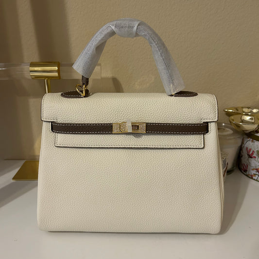 Color Contrast Top Handle Satchel with Crystal Details 25cm
