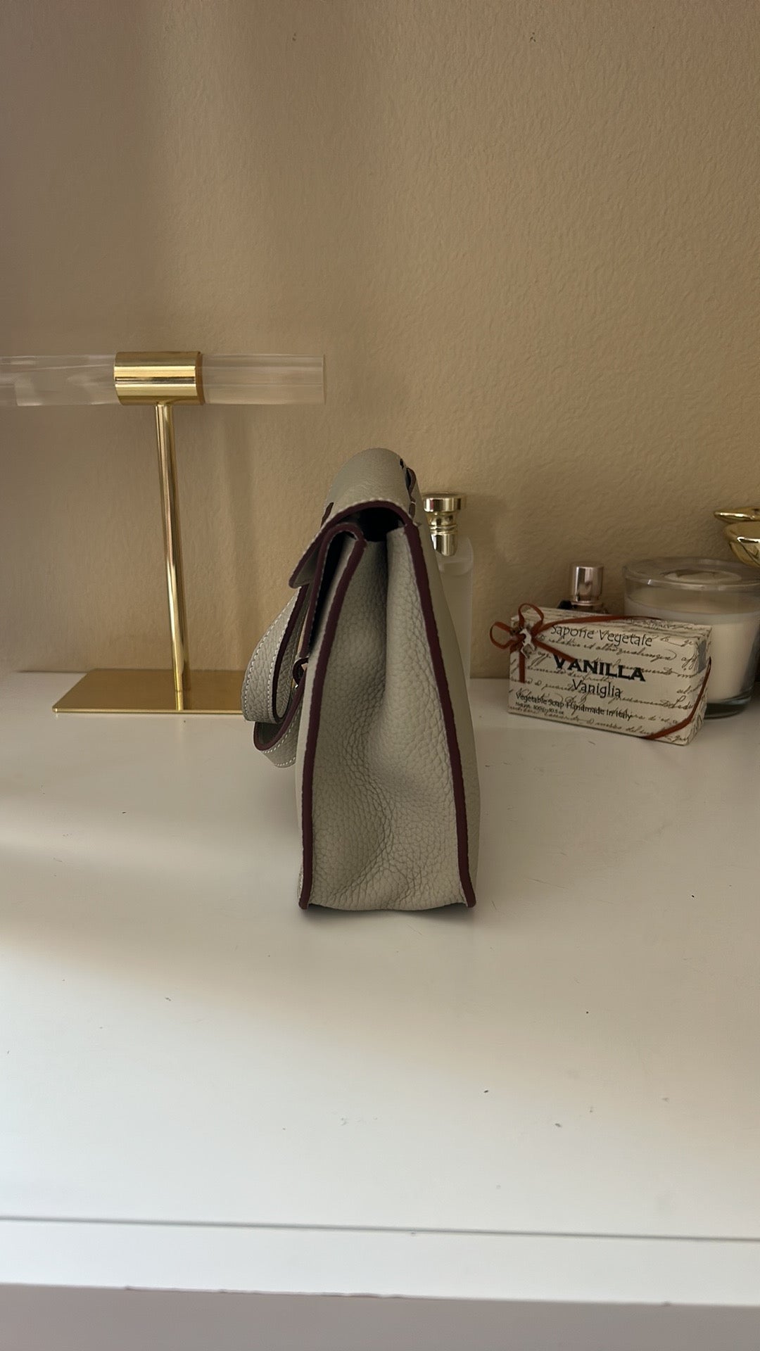 Front Buckle Leather Bag Gray