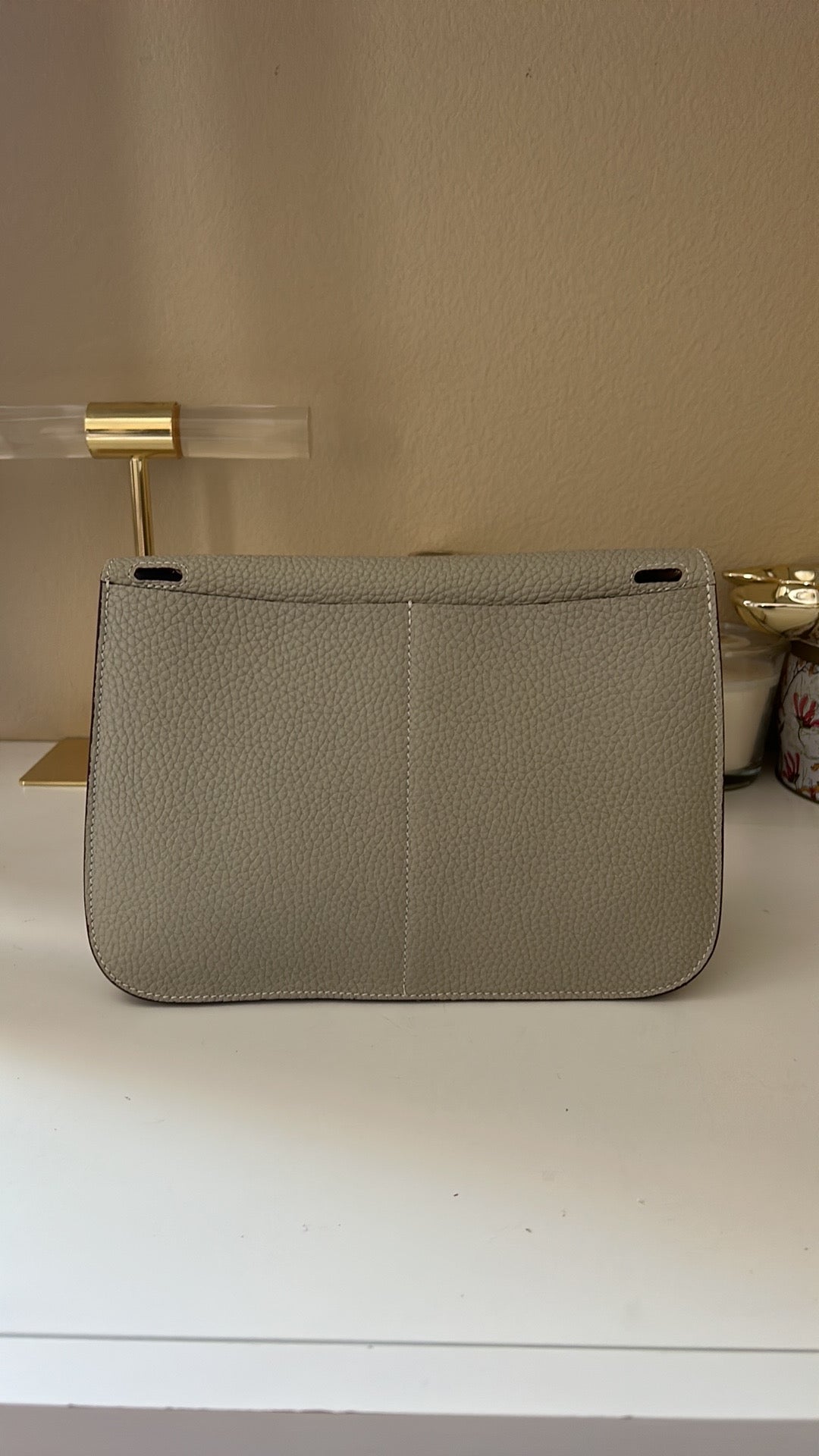 Front Buckle Leather Bag Gray