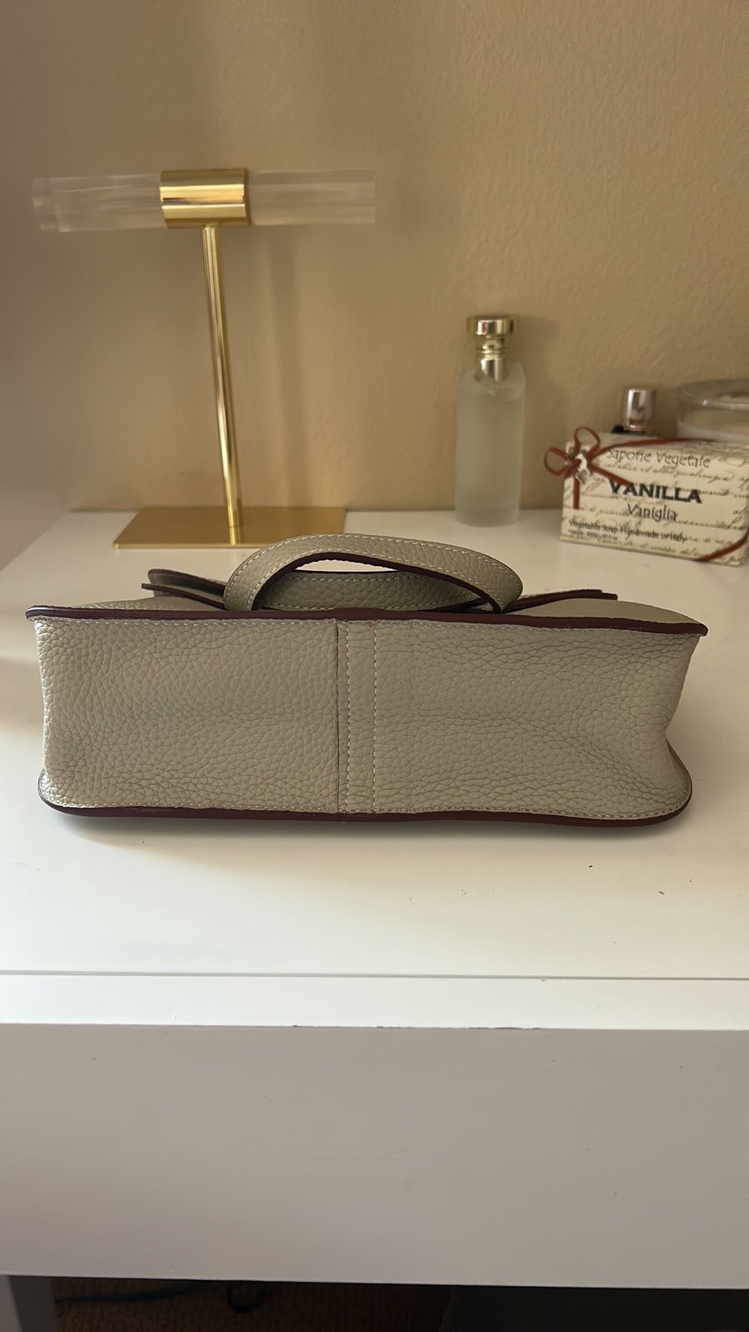 Front Buckle Leather Bag Gray