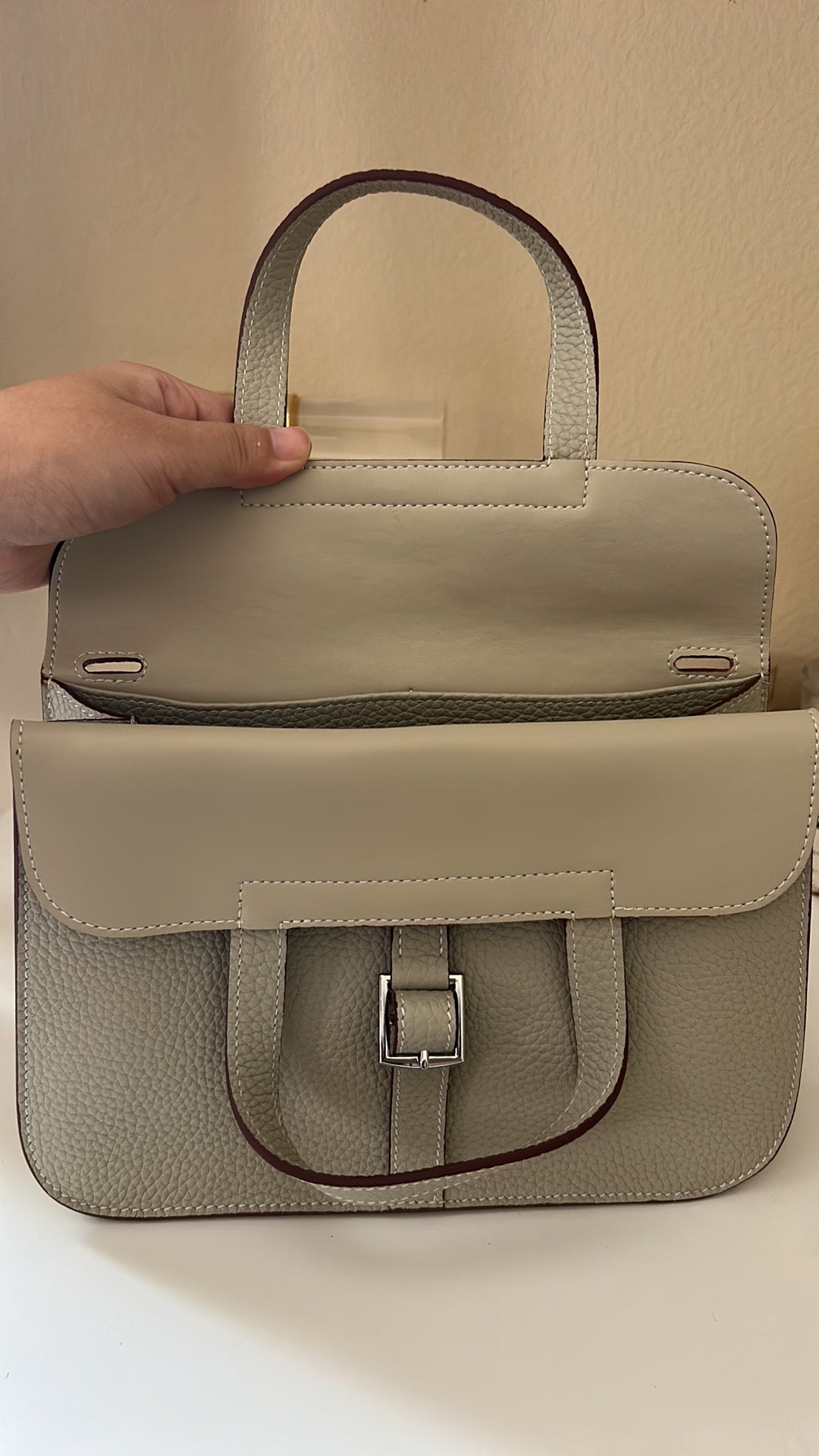 Front Buckle Leather Bag Gray
