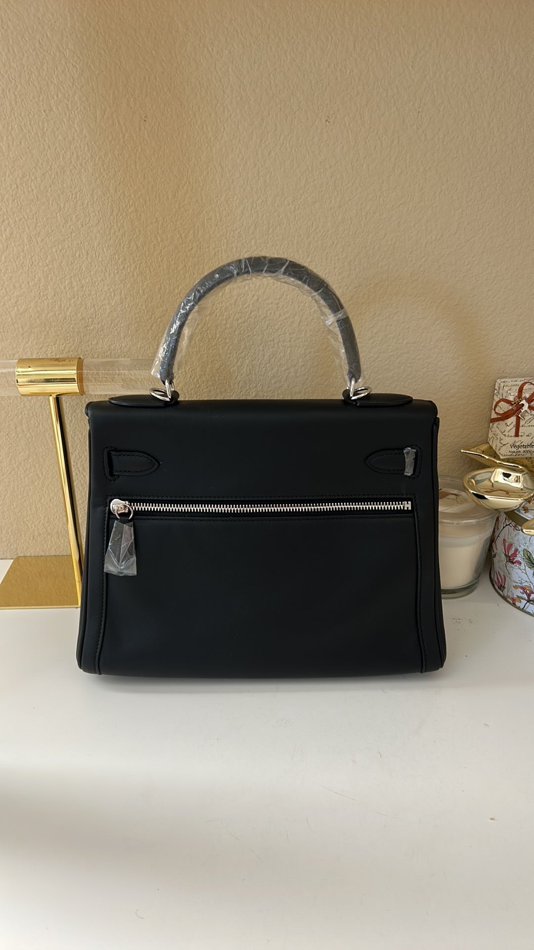 Top Handle Double Front Pocket Leather Satchel 28cm Black