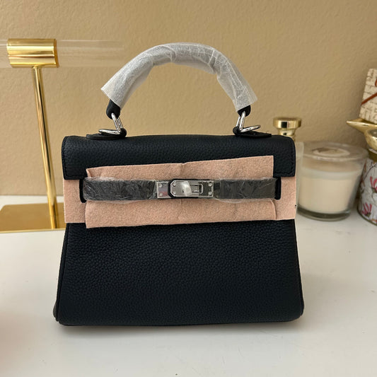 Top Handle Leather Satchel 20cm Midnight Blue