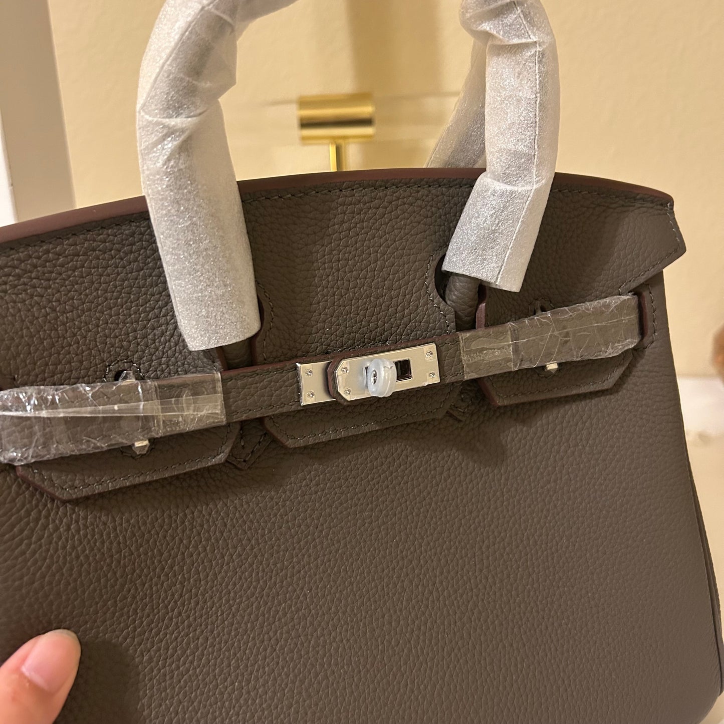 Round Top Handle Leather Satchel 25cm Etain