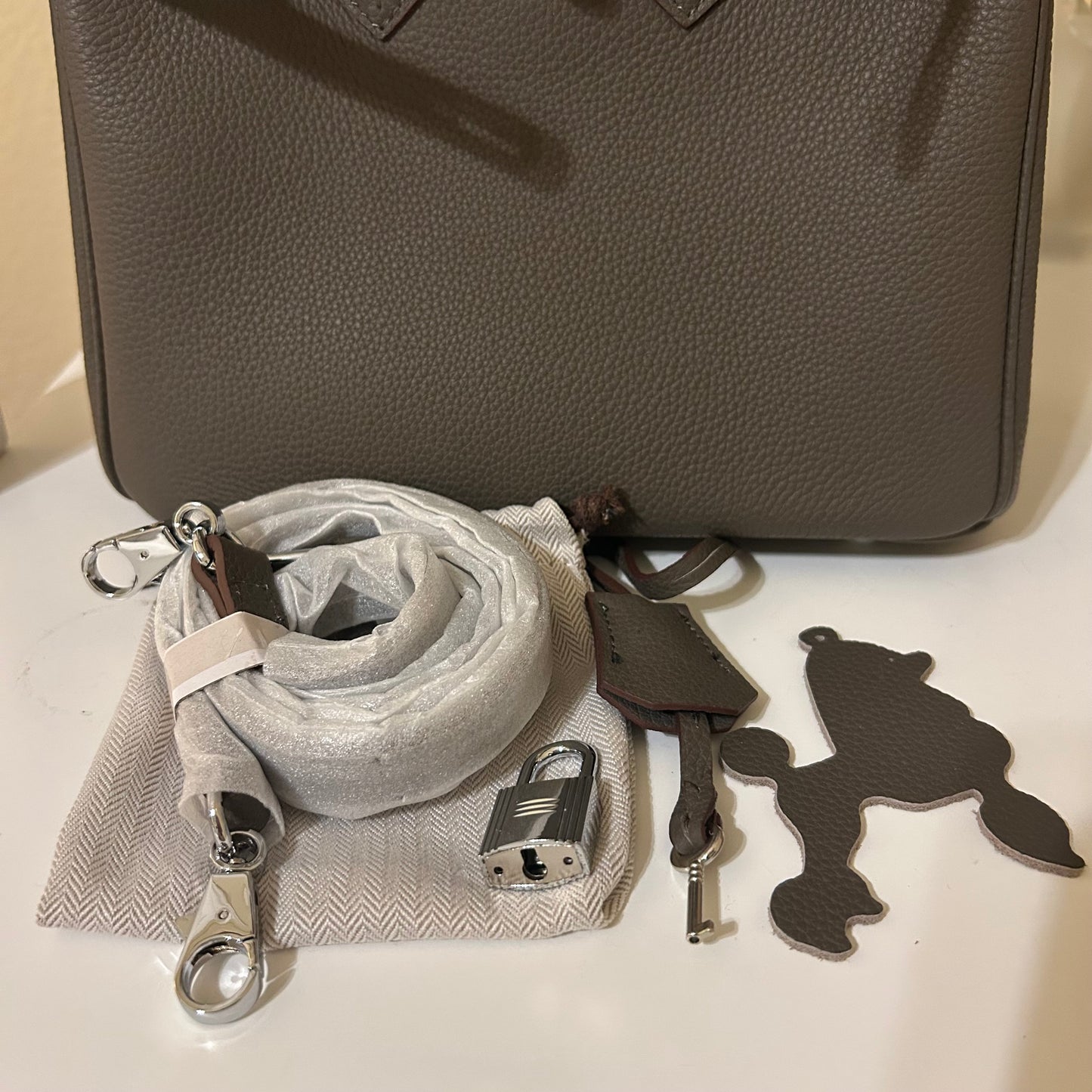 Round Top Handle Leather Satchel 25cm Etain