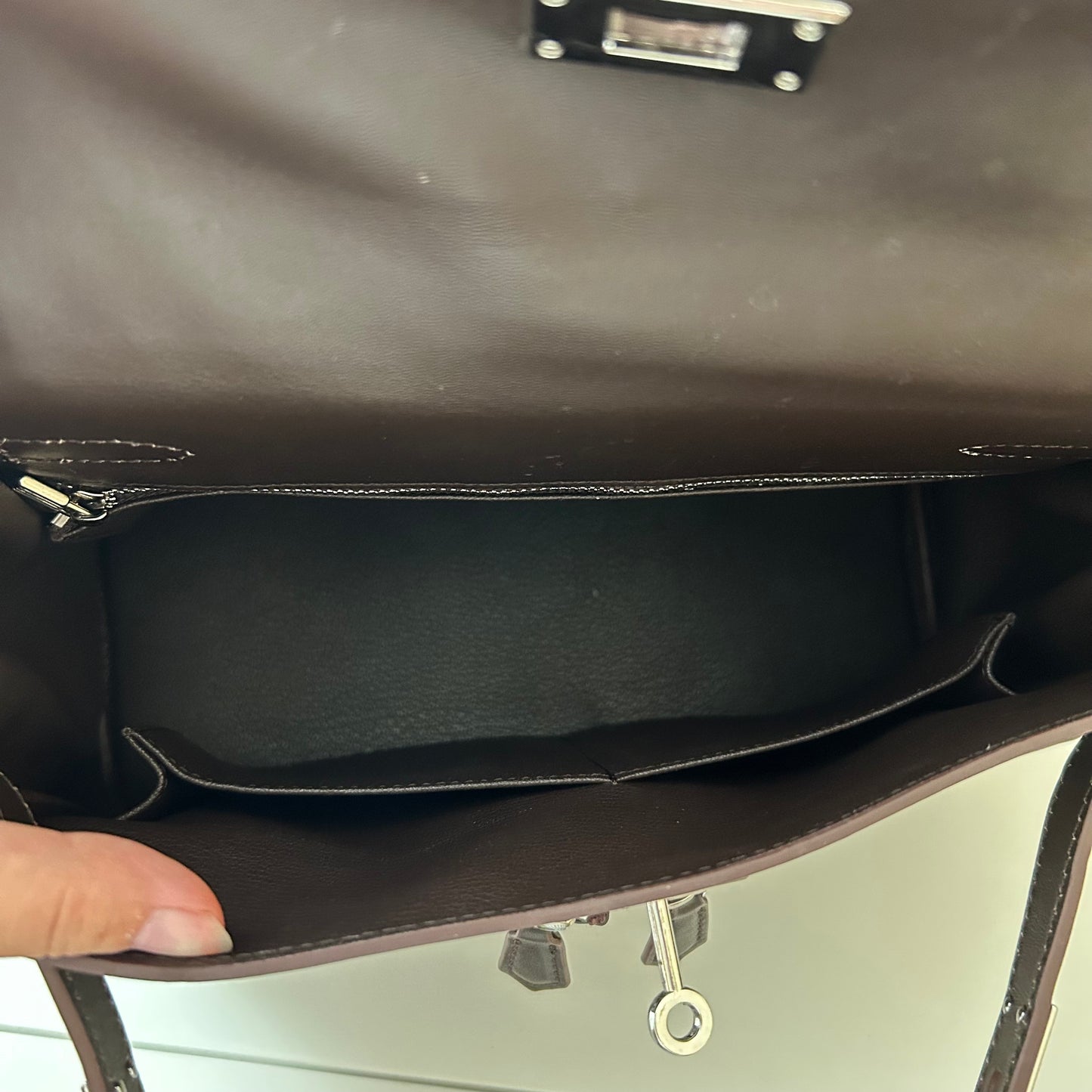 Top Handle Double Front Pocket Leather Satchel 28cm Ebene