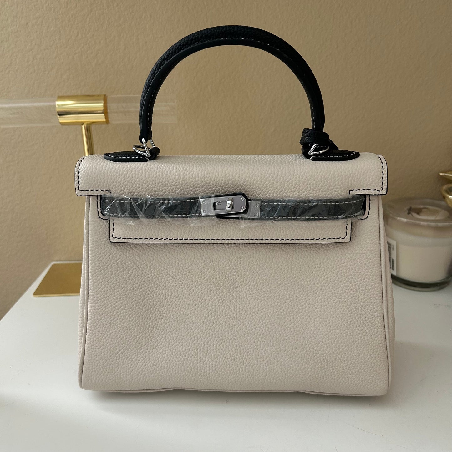 Top Handle Leather KL Satchel 25cm “Panda” Black & White