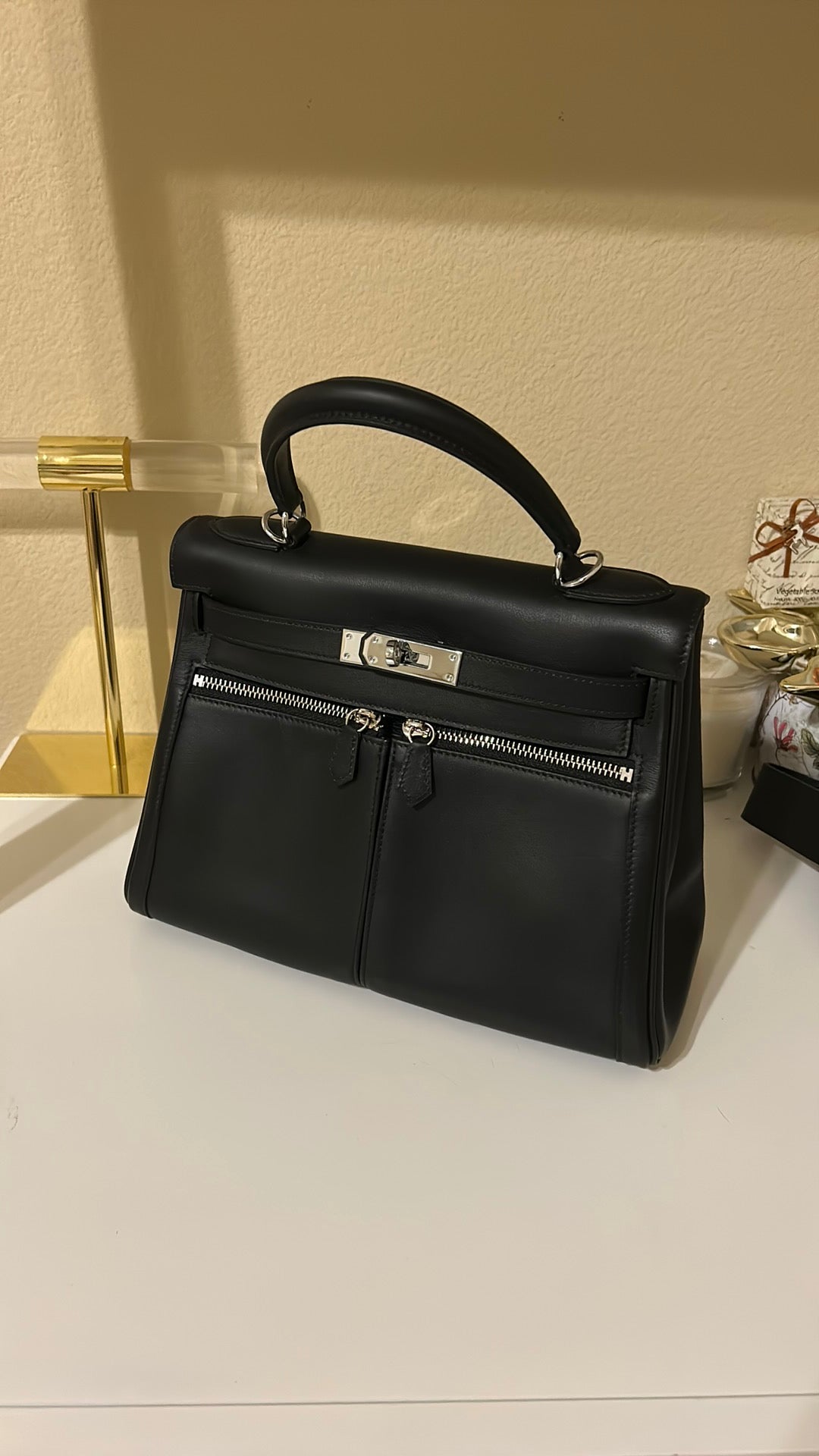 Lakis Style Leather Satchel 28cm Black