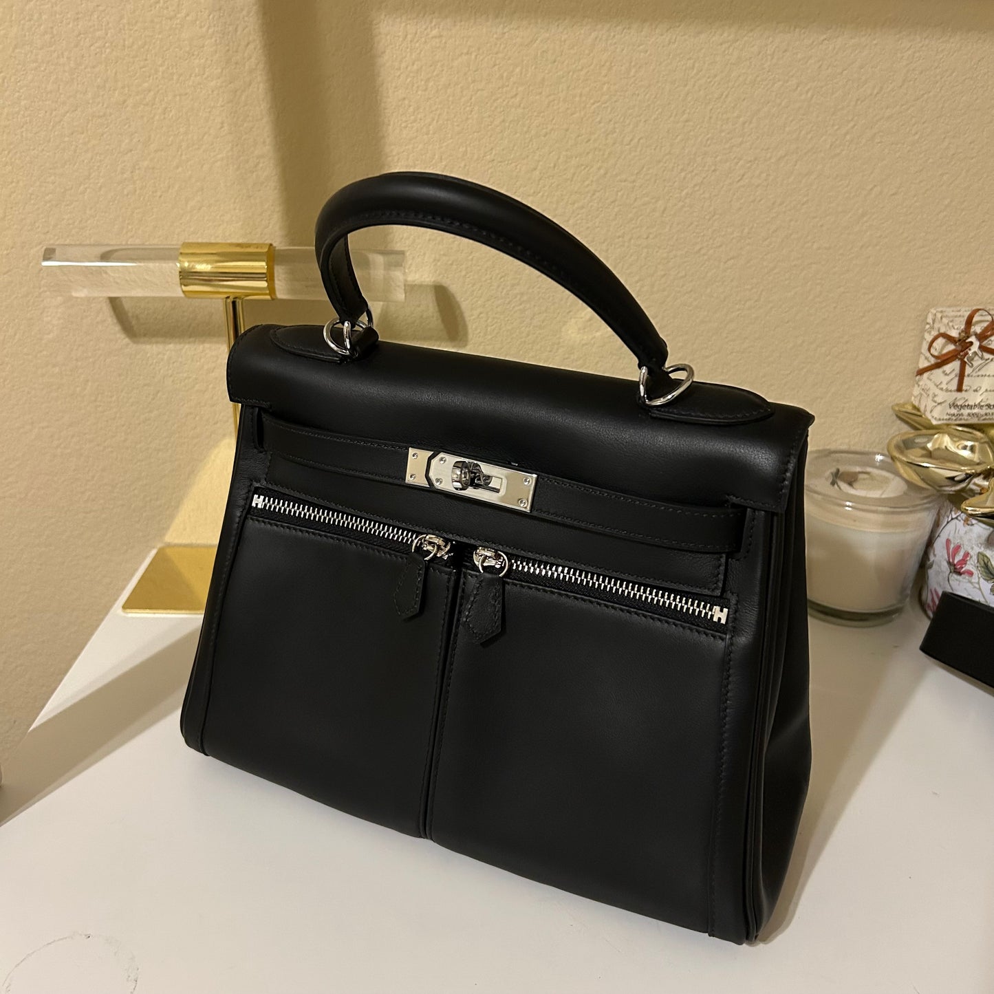 Lakis Style Leather Satchel 28cm Black