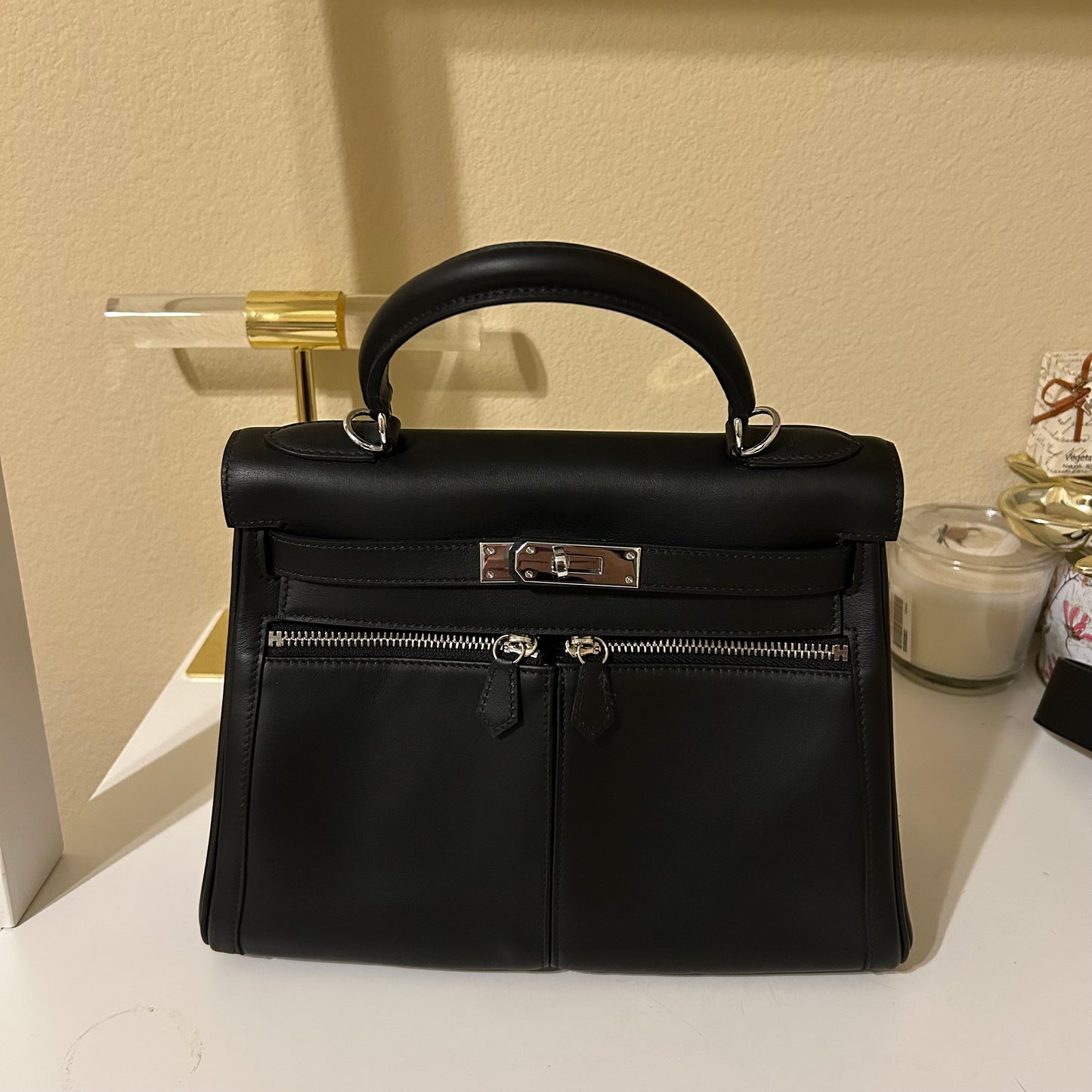 Lakis Style Leather Satchel 28cm Black