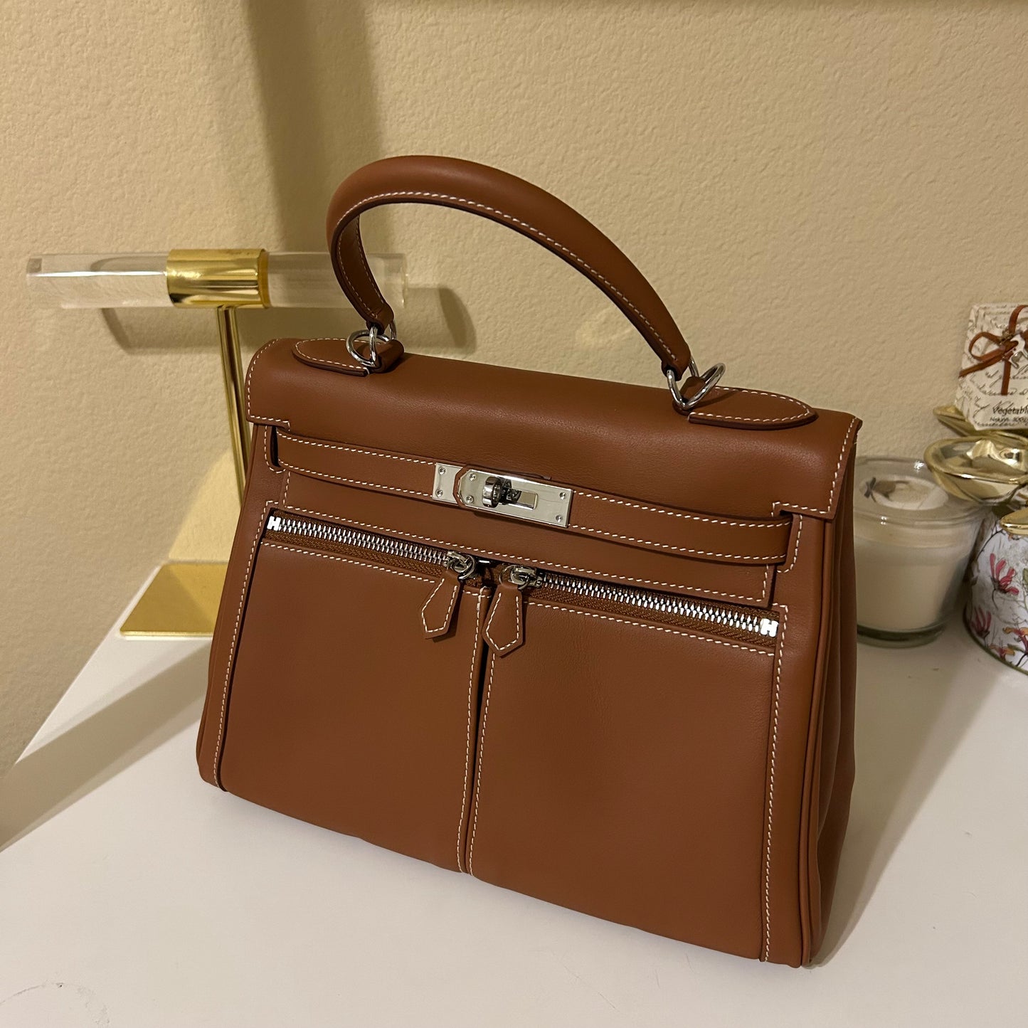 Lakis Style Leather Satchel 28cm Brown
