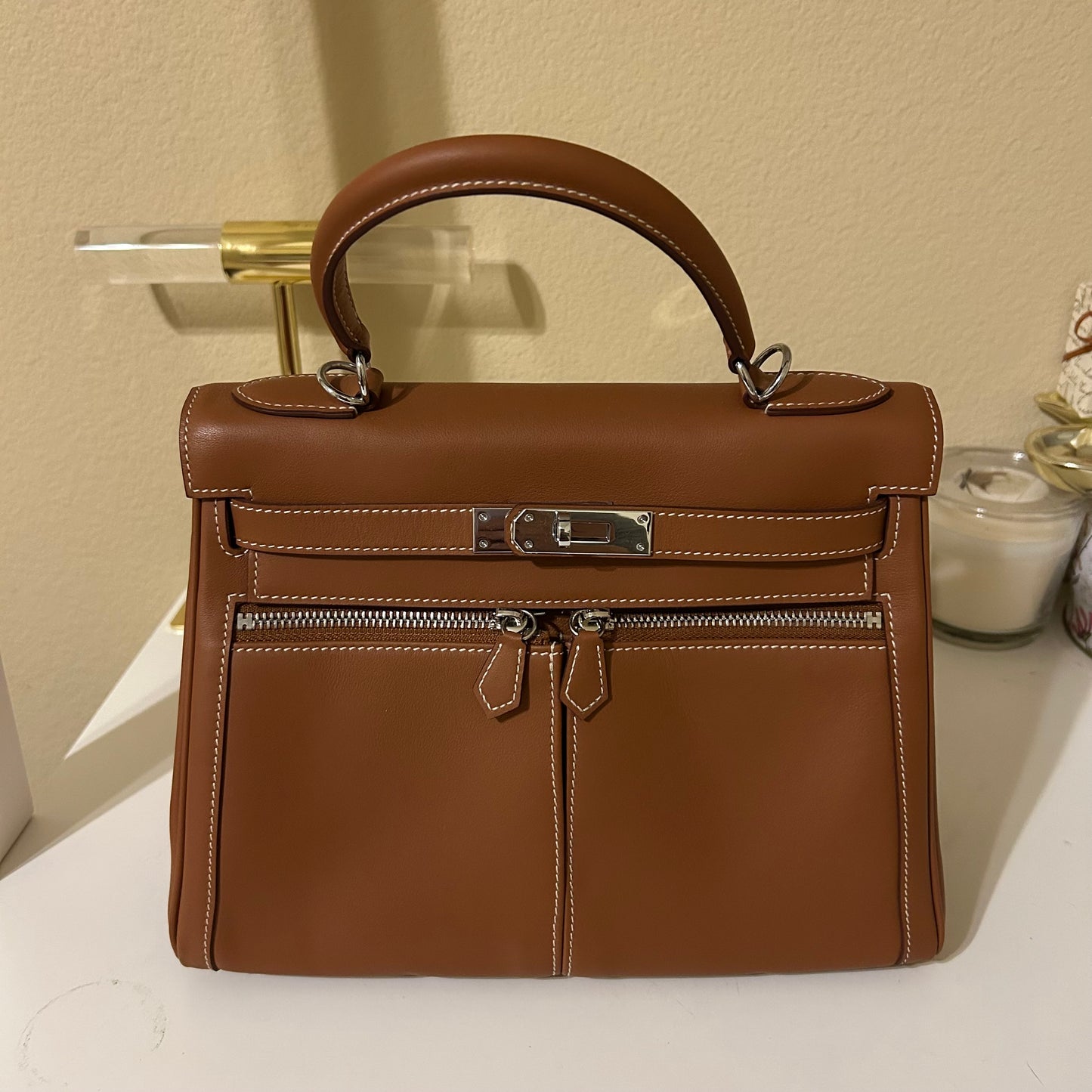 Lakis Style Leather Satchel 28cm Brown