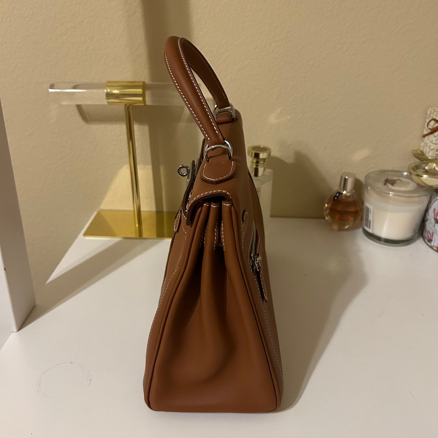 Lakis Style Leather Satchel 28cm Brown