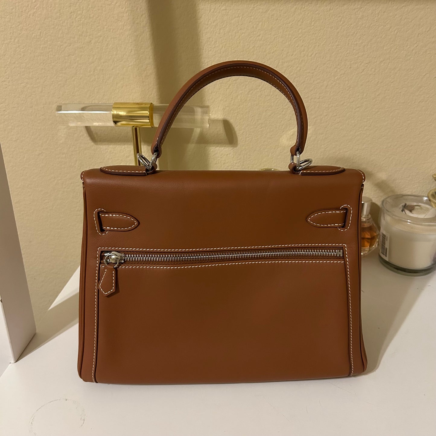 Lakis Style Leather Satchel 28cm Brown