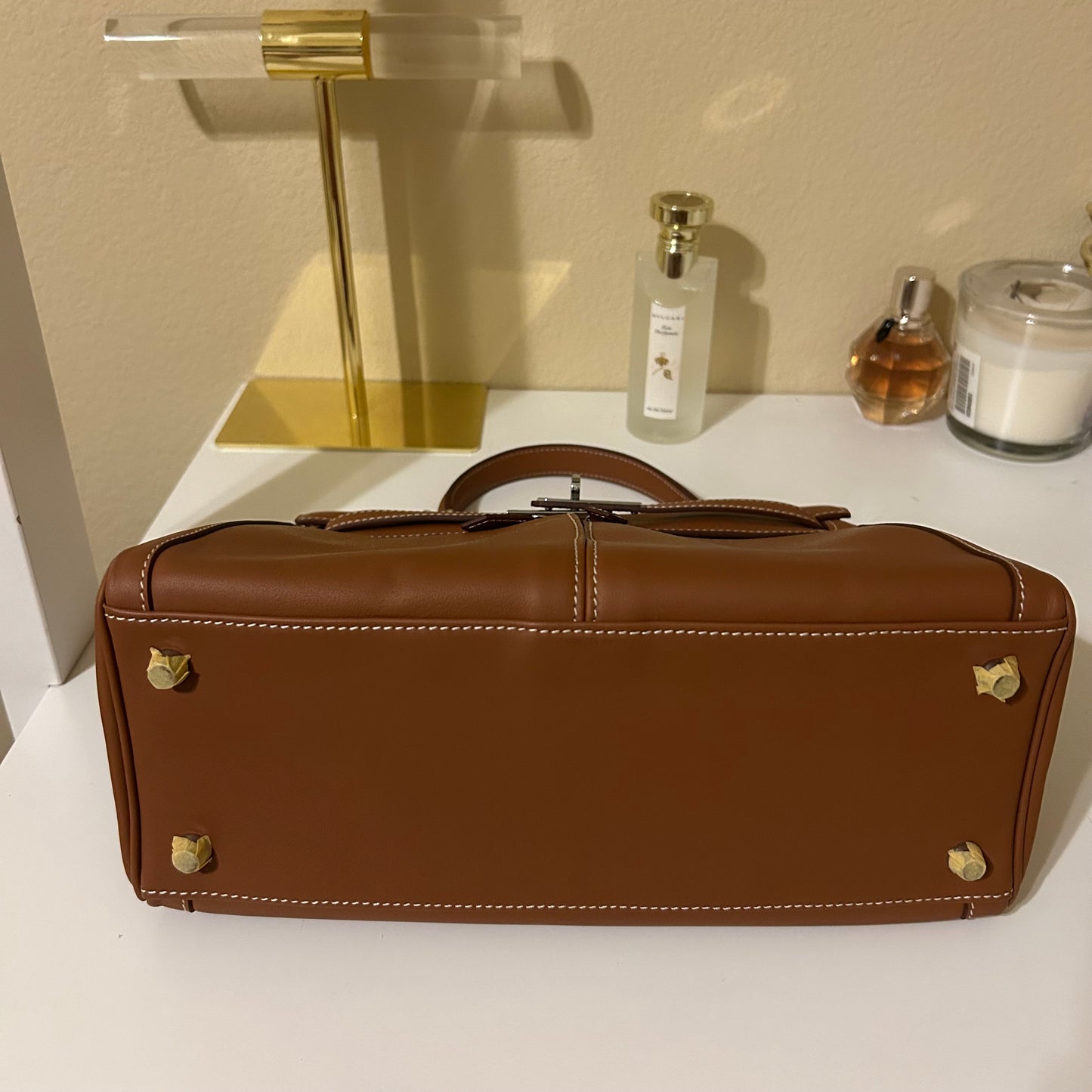 Lakis Style Leather Satchel 28cm Brown