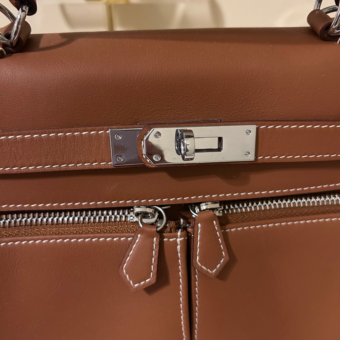 Lakis Style Leather Satchel 28cm Brown