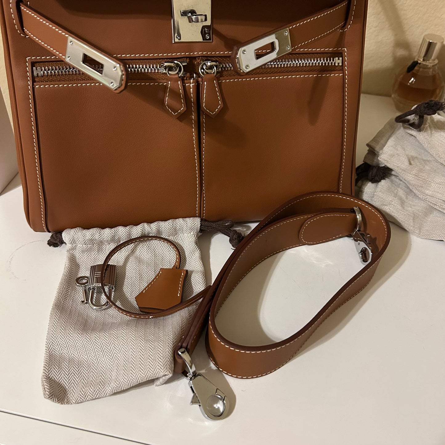 Lakis Style Leather Satchel 28cm Brown