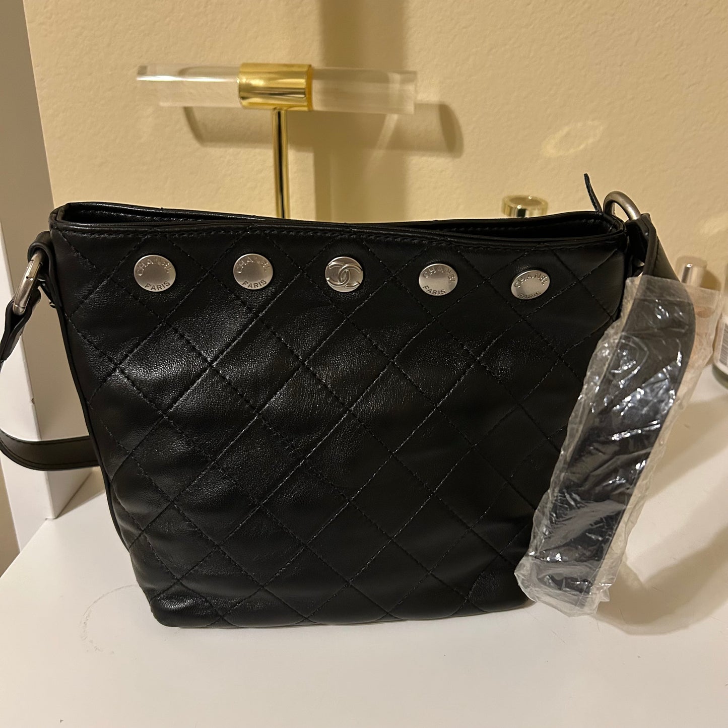 CC Black Lambskin Bucket Bag