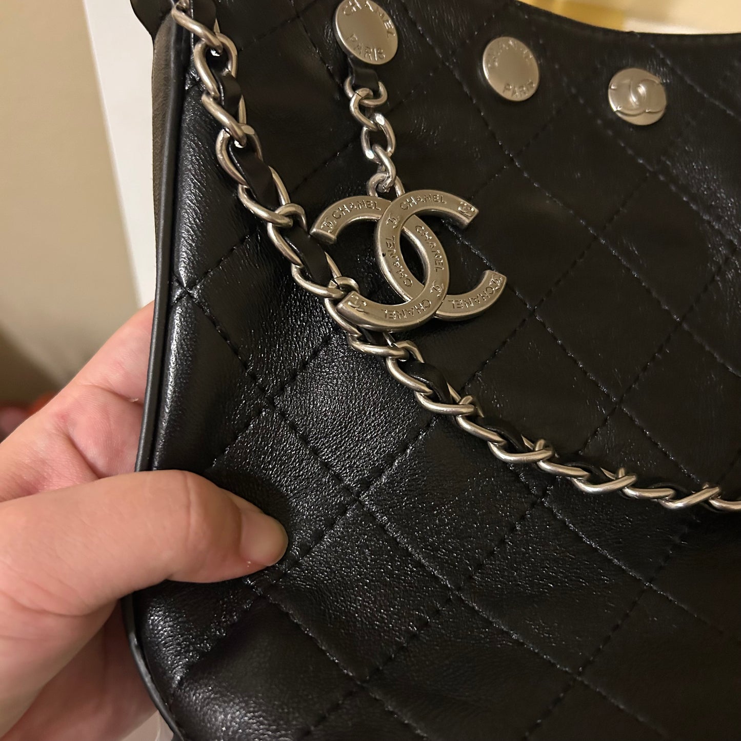 CC Black Lambskin Bucket Bag
