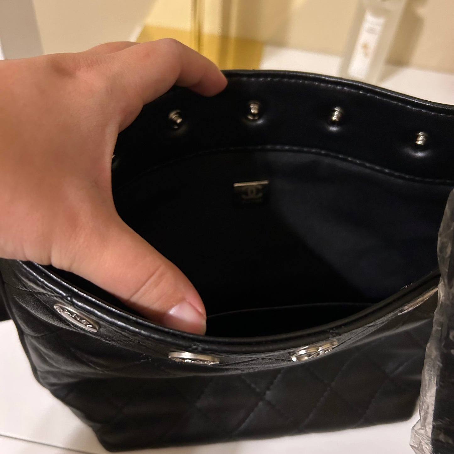 CC Black Lambskin Bucket Bag