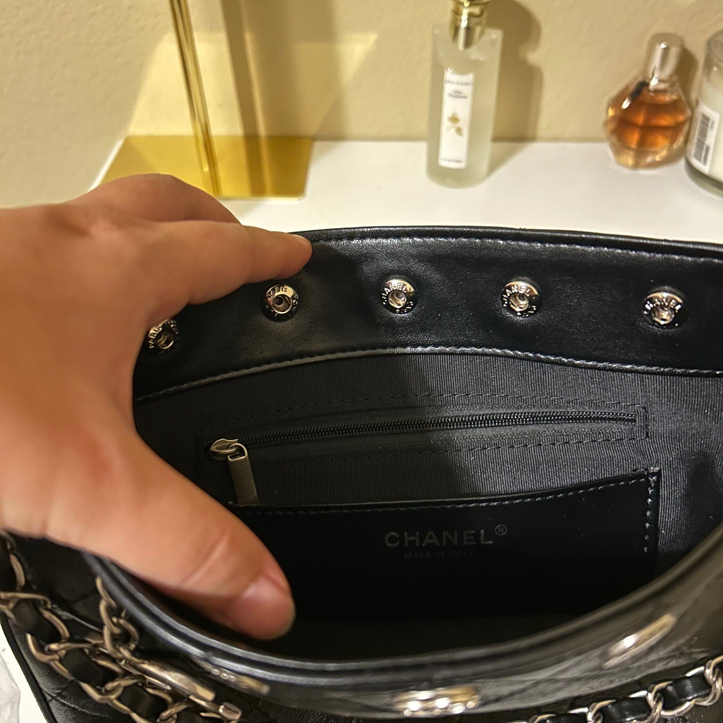 CC Black Lambskin Bucket Bag