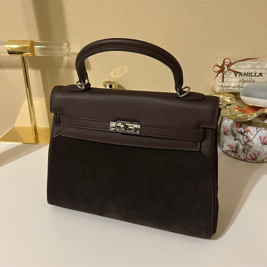 Top Handle Belted Suede Satchel 25cm Ebene