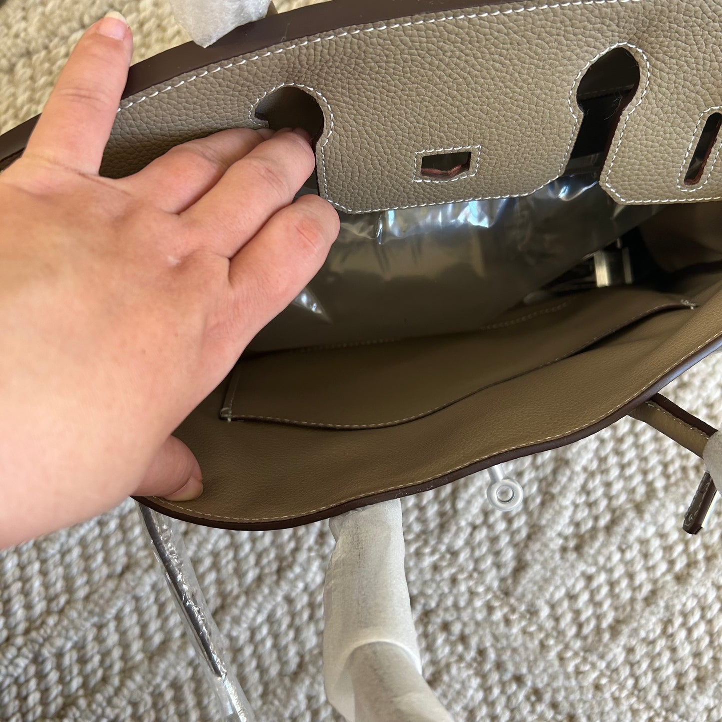 Top Handle Rock Style Leather Satchel 30cm Etaupe