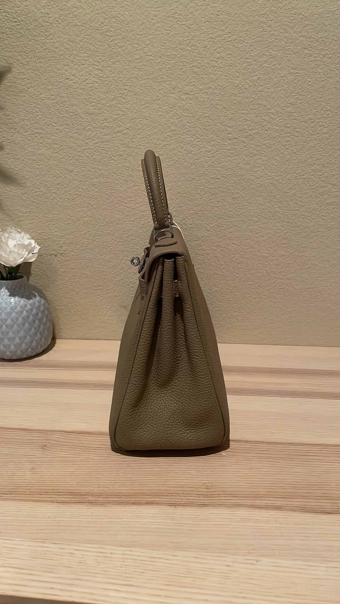 Top Handle Leather Satchel 28cm Trench Gray