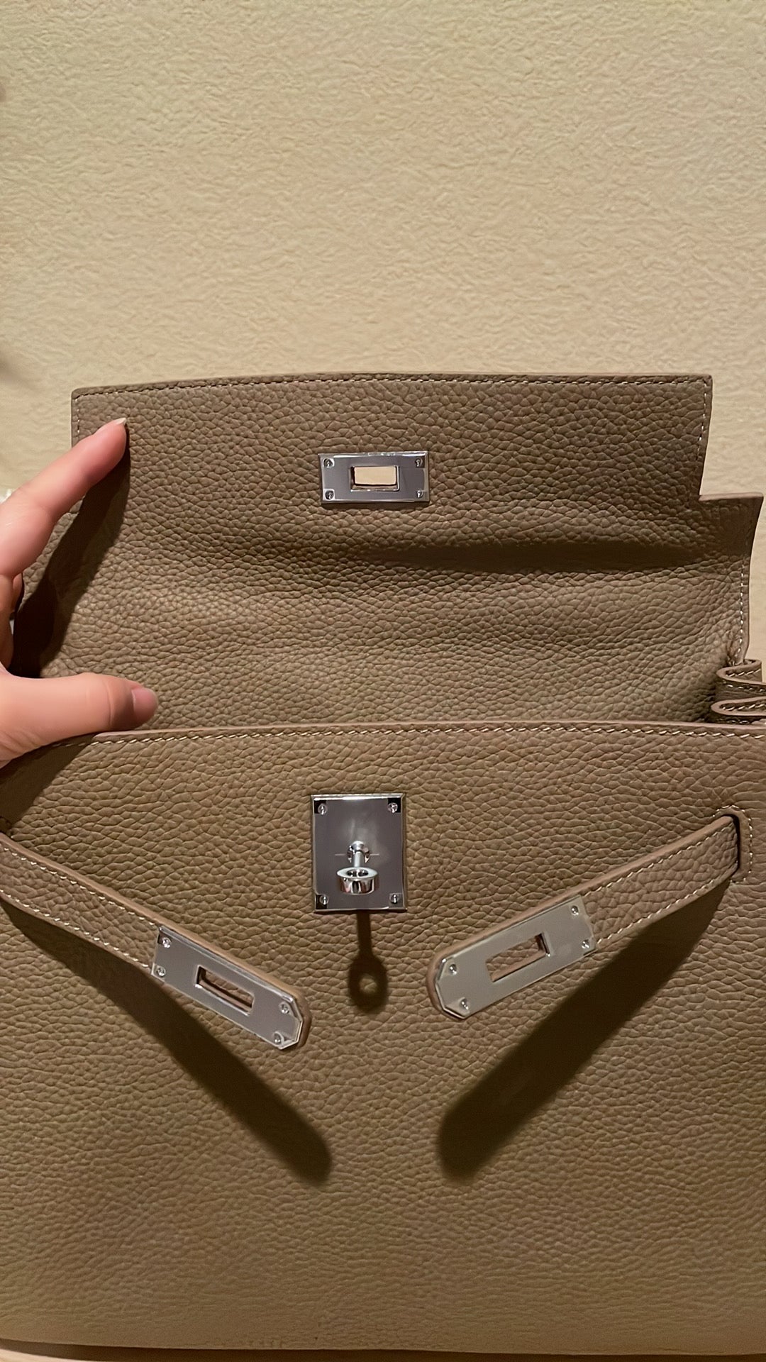 Top Handle Leather Satchel 28cm Trench Gray